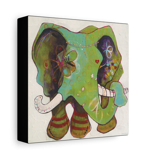 "Green Elephant" Unframed Canvas Black Edge Reproduction by Zabrina Fine Art