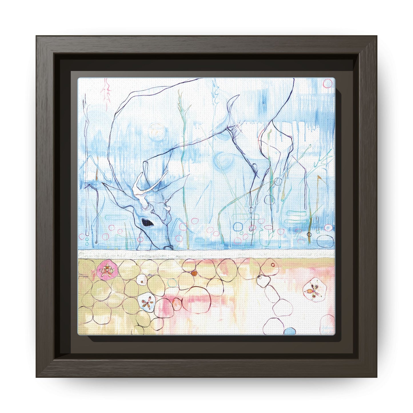 "One Antler Deer" Framed Canvas Fine Art Reproduction by Zabrina Fine Art