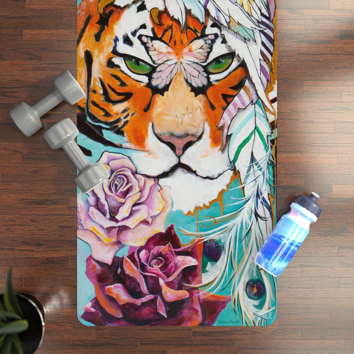 "Tiger Owl" Microsuede Top Rubber Yoga Mat by Zabrina Fine Art