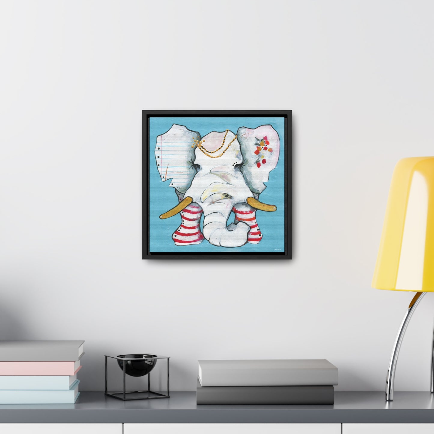 "Red Stripe Elephant" Framed Canvas Fine Art Reproduction by Zabrina Fine Art