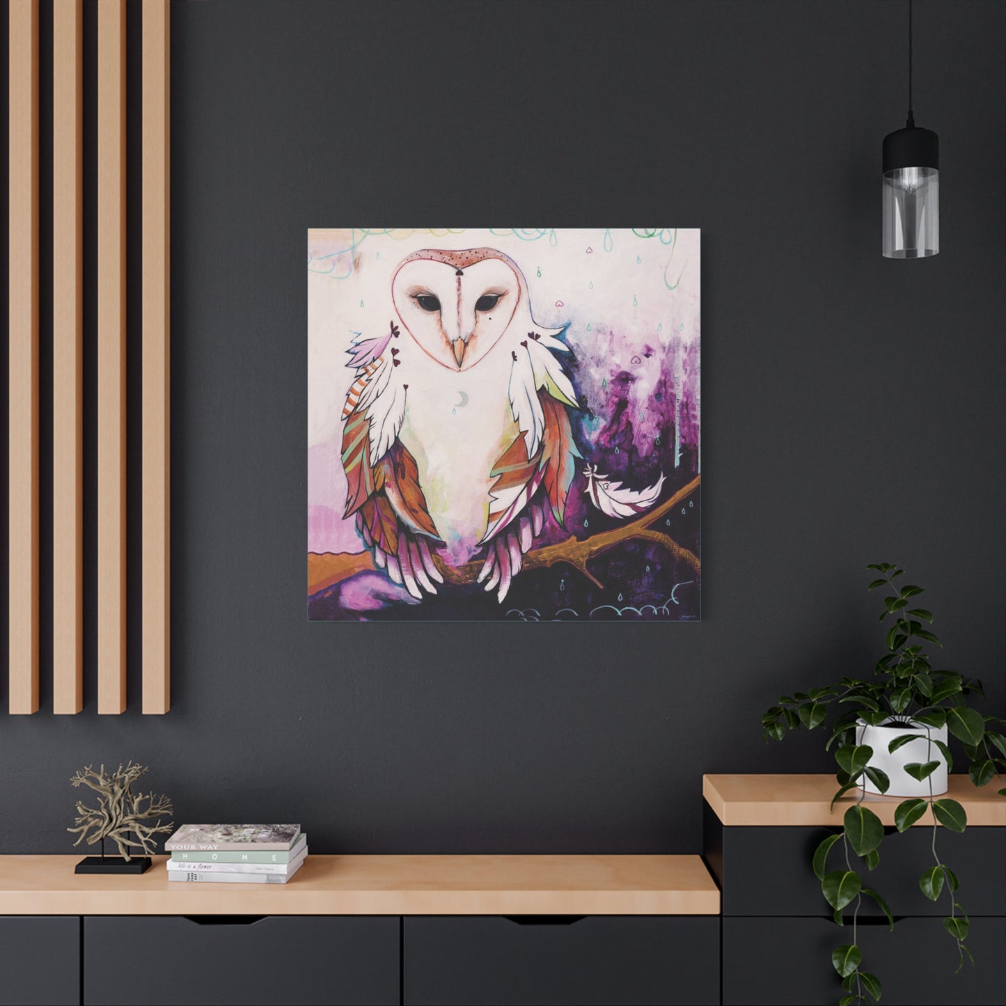 "Rainy Day Owl" Unframed Canvas Neptune Blue Edge Reproduction by Zabrina Fine Art