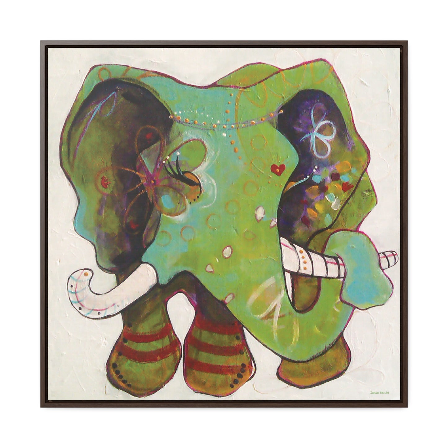 "Green Elephant" Framed Canvas Fine Art Reproduction by Zabrina Fine Art