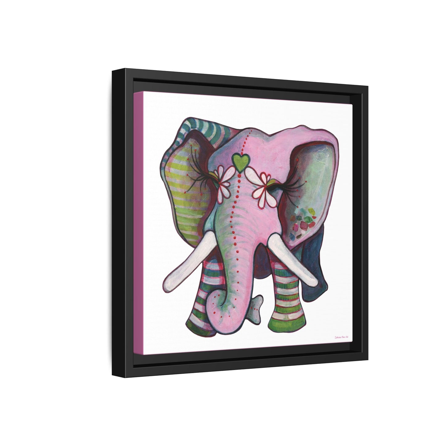 "Green Heart Elephant" Framed Canvas Fine Art Reproduction by Zabrina Fine Art