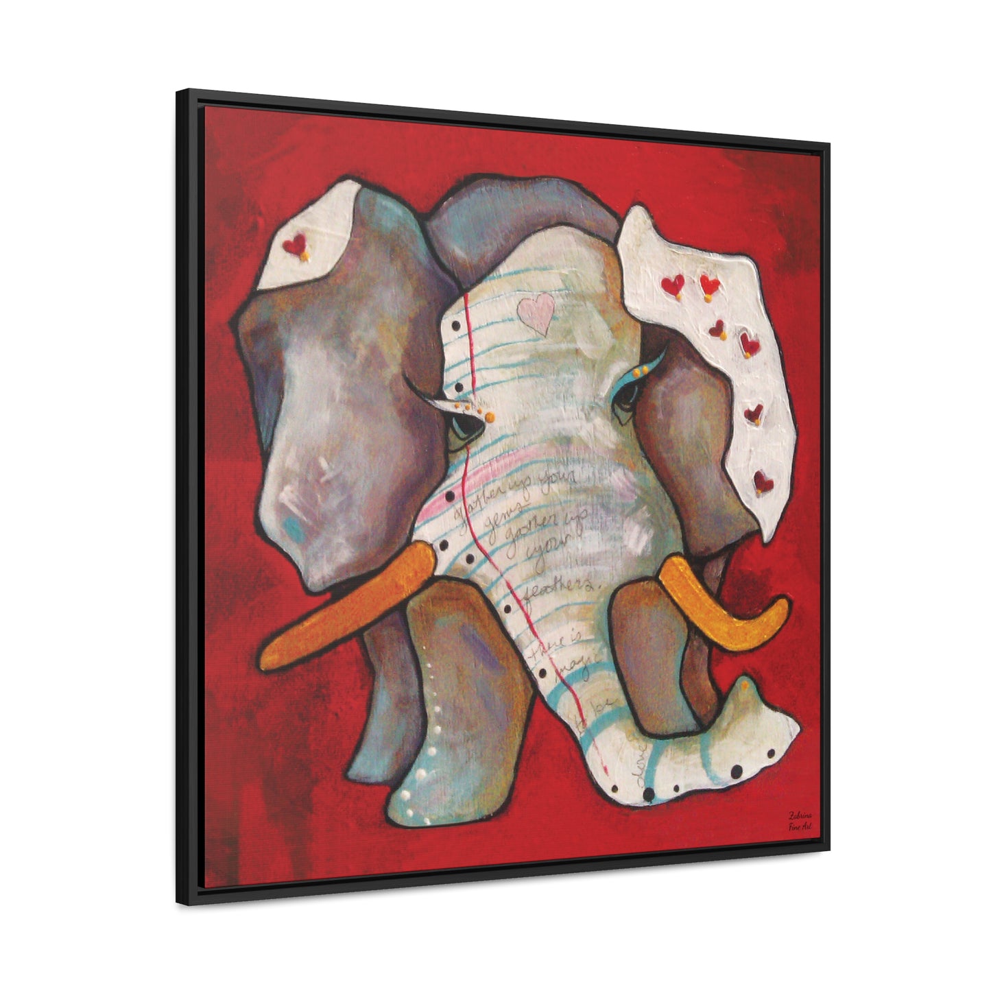 "Red Heart Elephant" Framed Canvas Fine Art Reproduction by Zabrina Fine Art