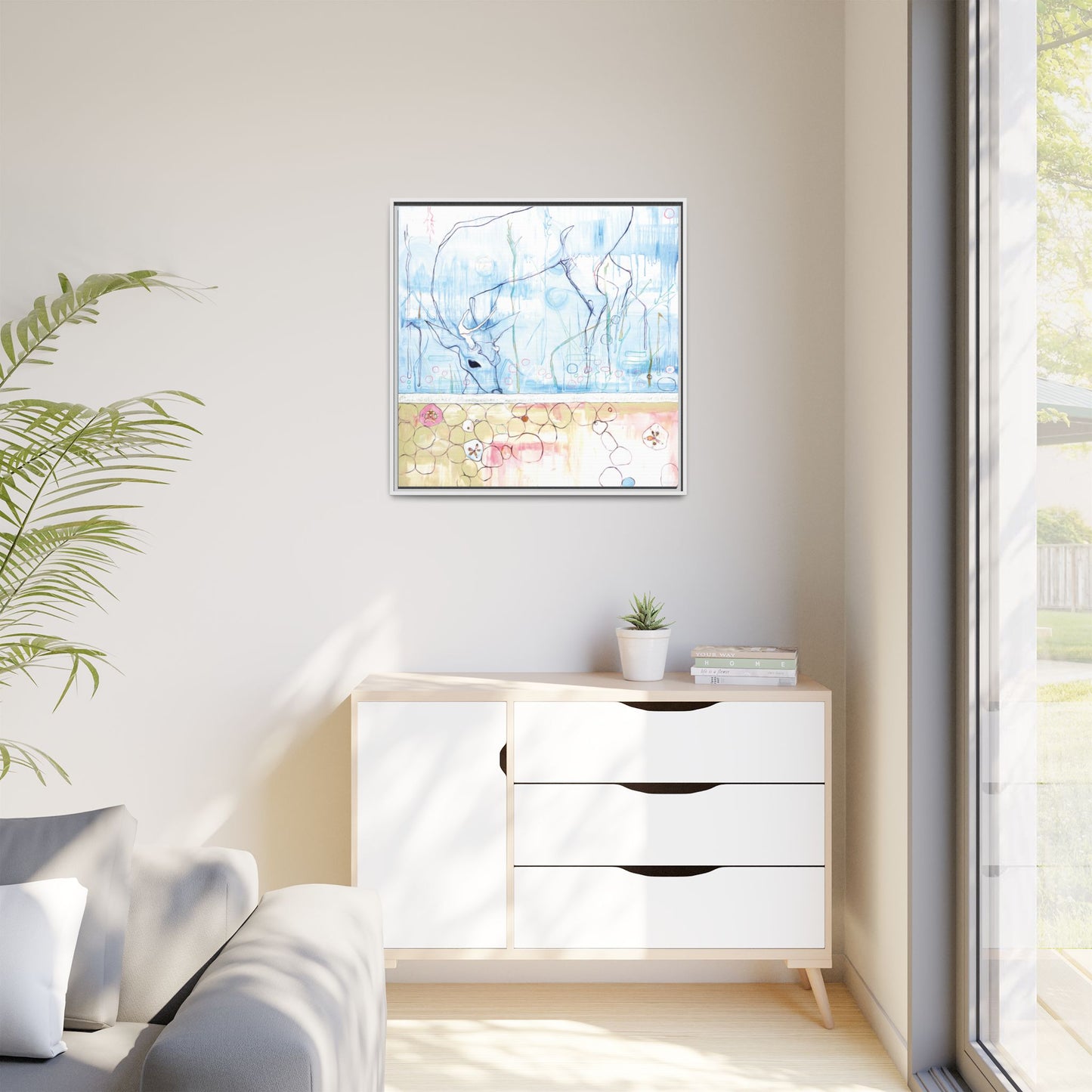 "One Antler Deer" Framed Canvas Fine Art Reproduction by Zabrina Fine Art