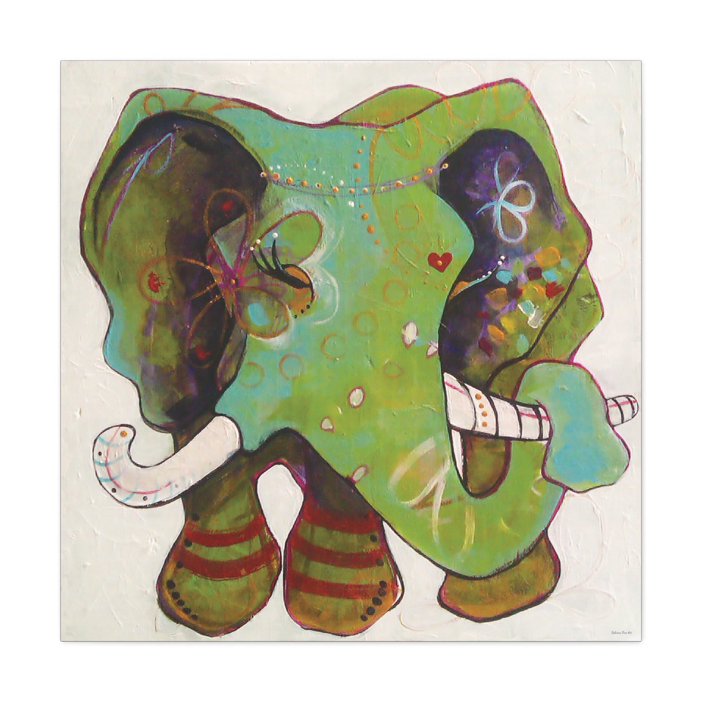 "Green Elephant" Unframed Canvas Bossanova Purple Edge Reproduction by Zabrina Fine Art