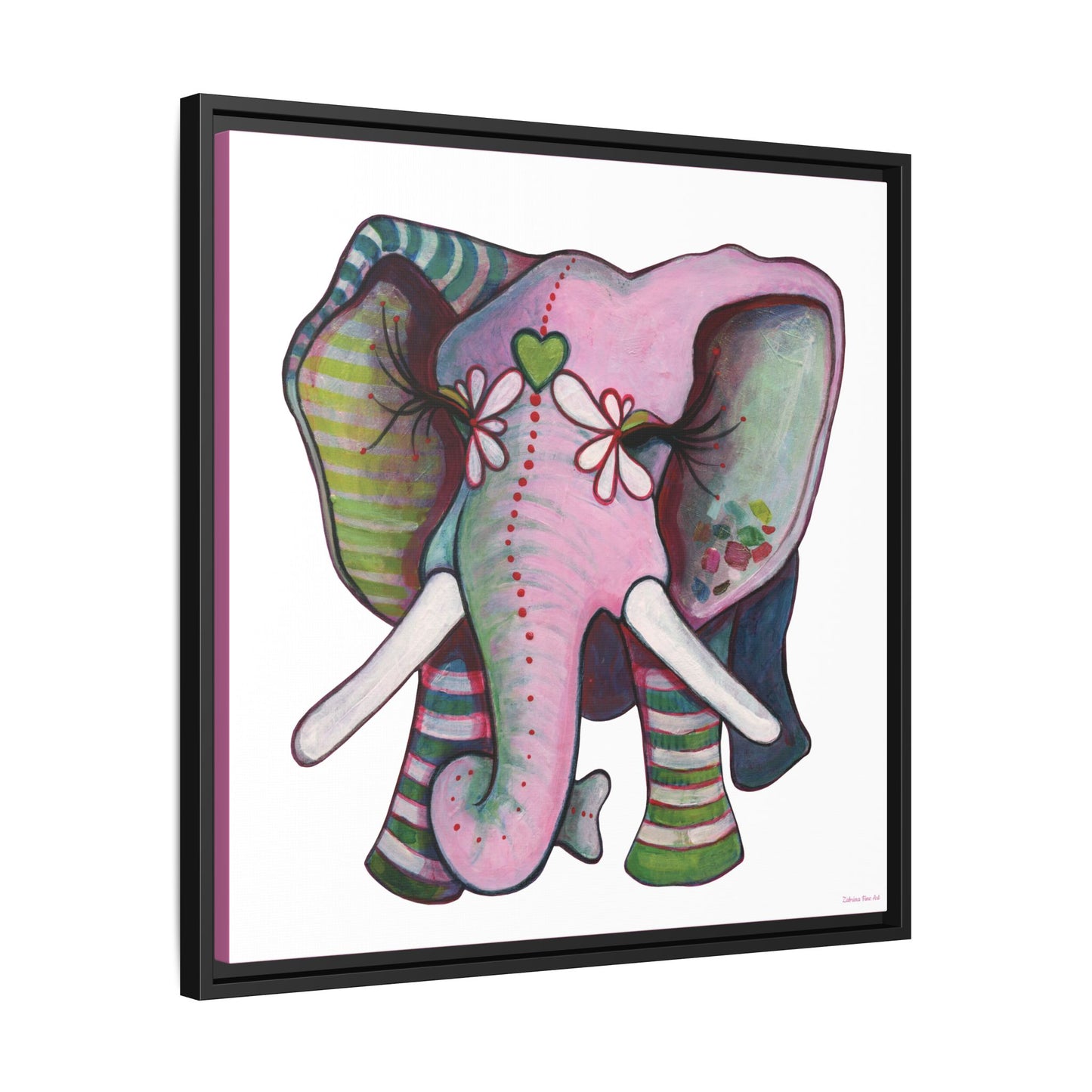 "Green Heart Elephant" Framed Canvas Fine Art Reproduction by Zabrina Fine Art