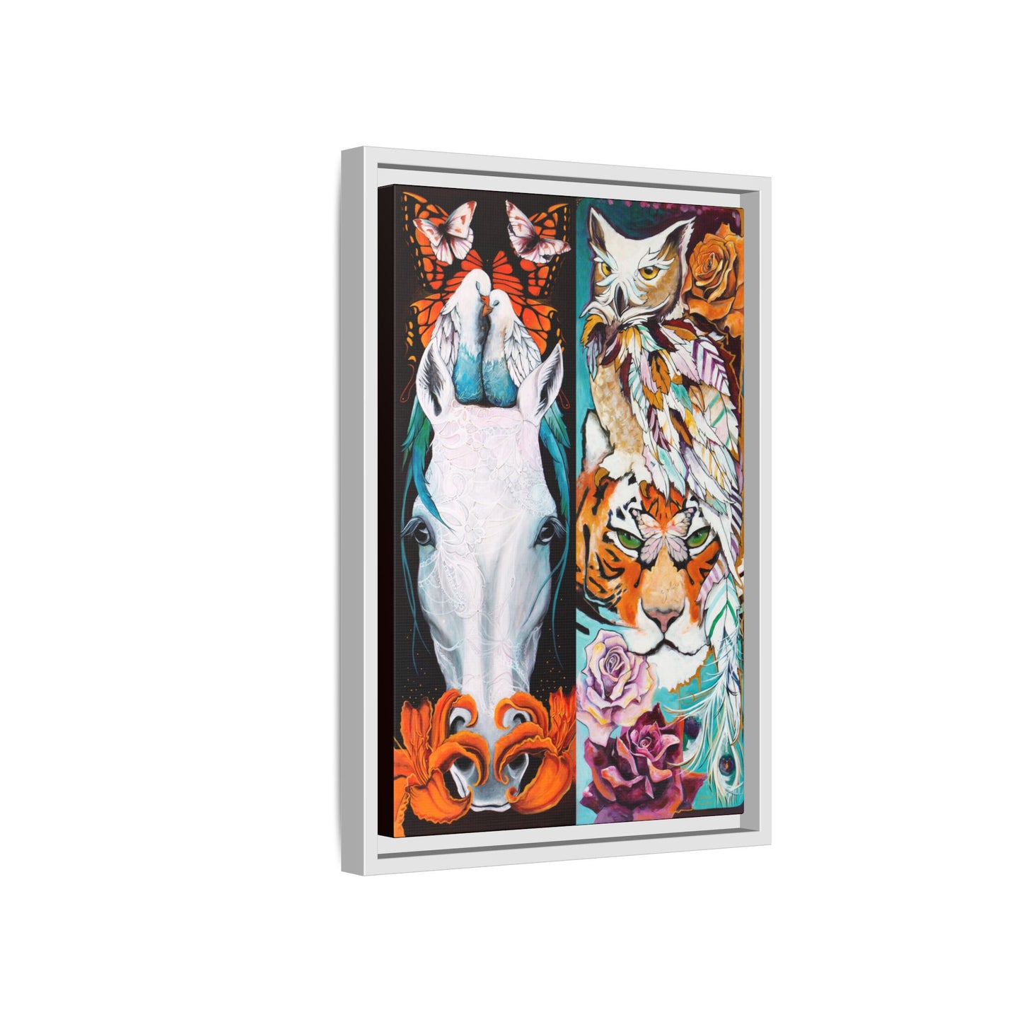 "The Tiger and The Mare" Framed Canvas Fine Art Reproduction by Zabrina Fine Art