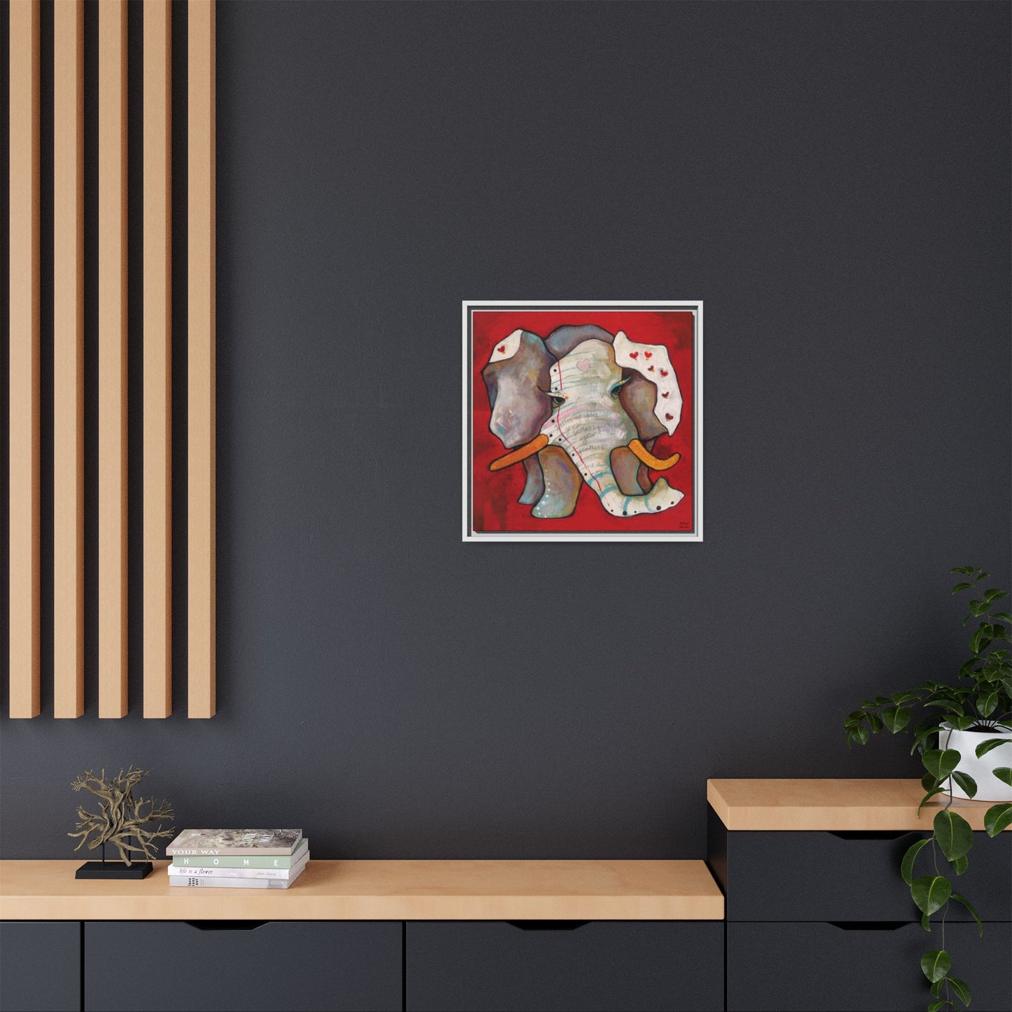 "Red Heart Elephant" Framed Canvas Fine Art Reproduction by Zabrina Fine Art
