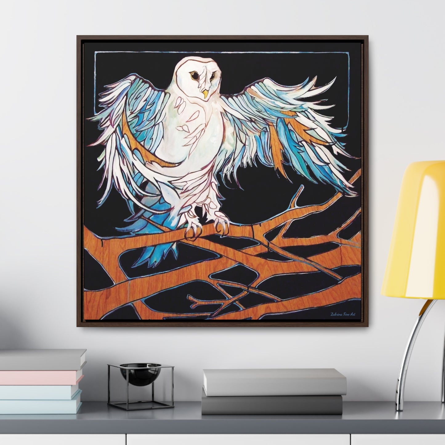 "Blue Owl" Framed Canvas Fine Art Reproduction by Zabrina Fine Art