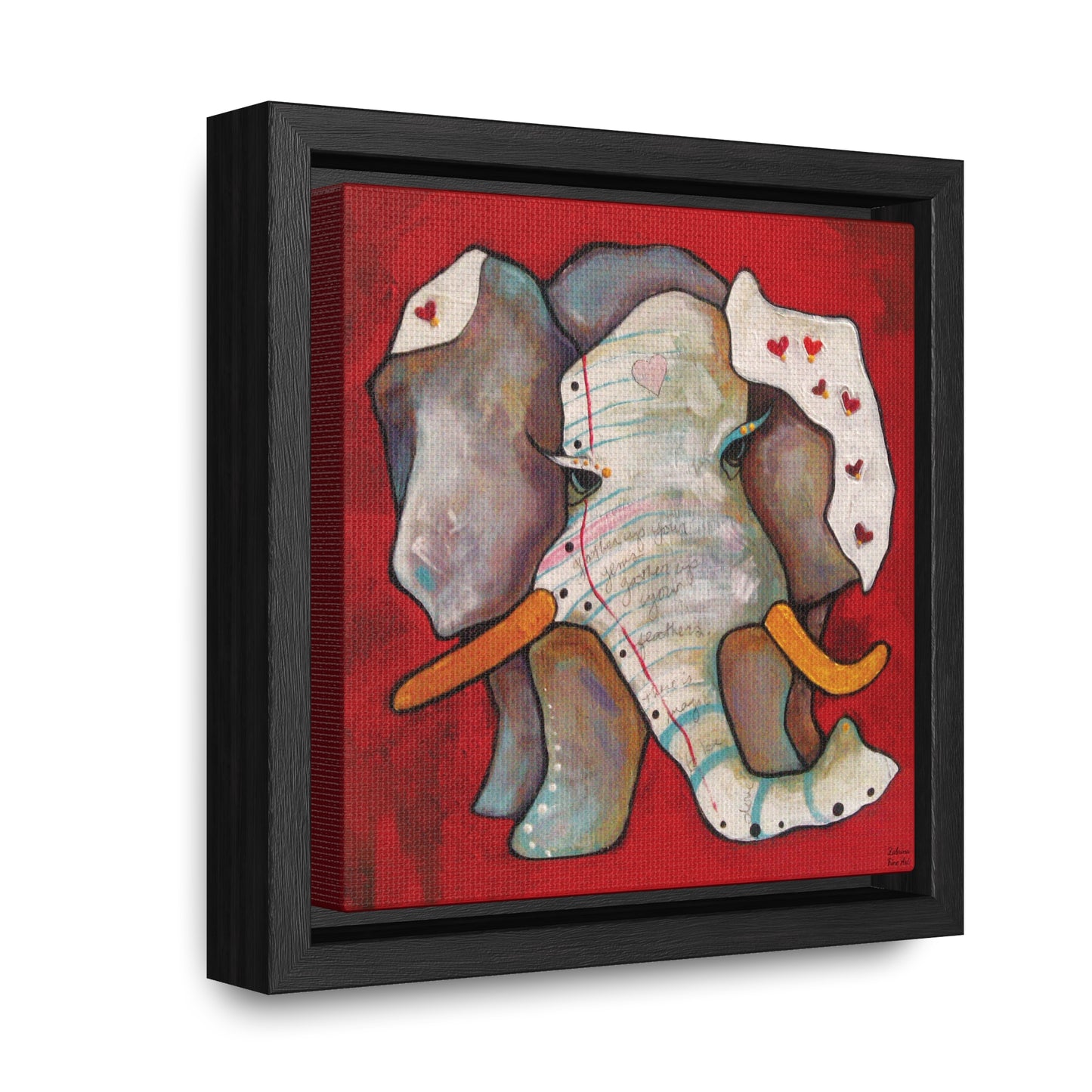 "Red Heart Elephant" Framed Canvas Fine Art Reproduction by Zabrina Fine Art