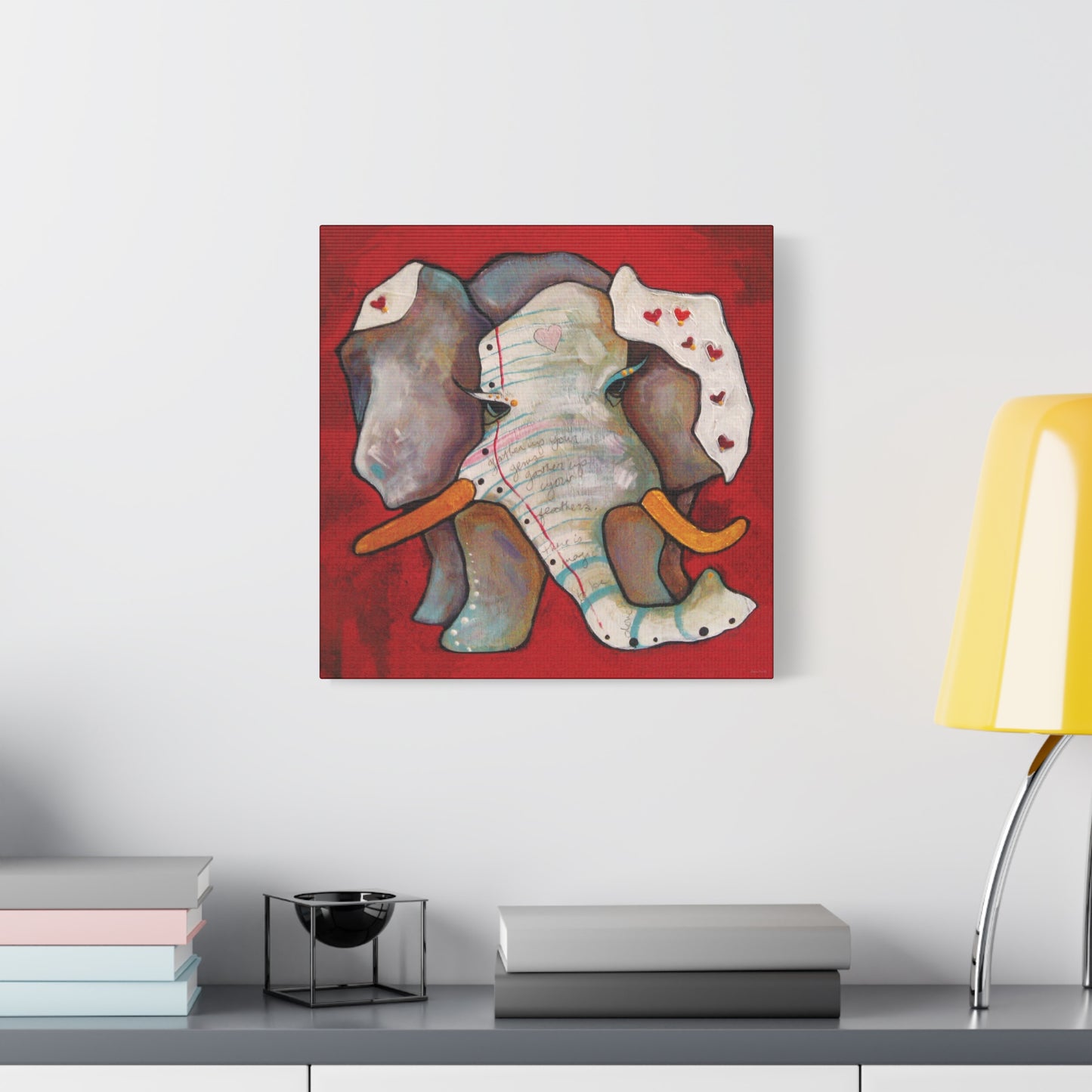 "Red Heart Elephant" Unframed Canvas Black Edge Reproduction by Zabrina Fine Art