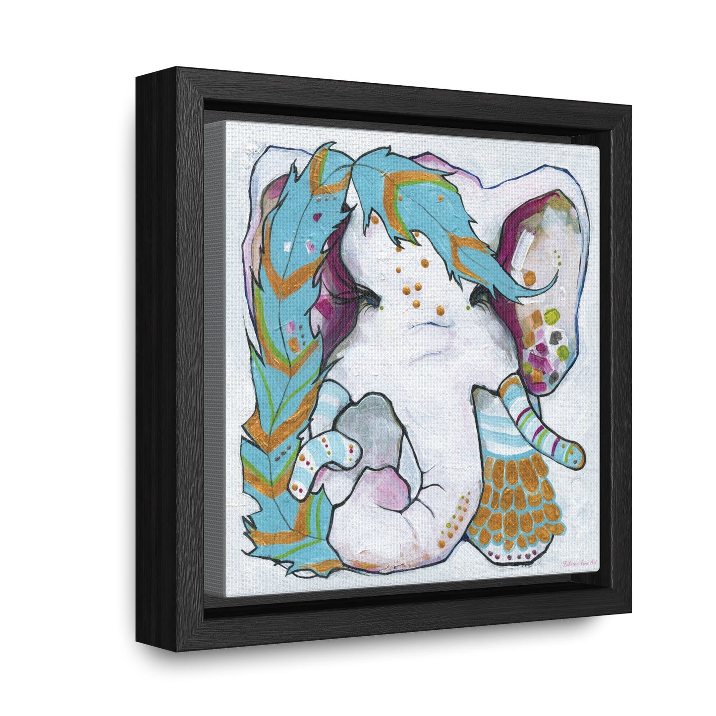 "Blue Feather Elephant" Framed Canvas Fine Art Reproduction by Zabrina Fine Art