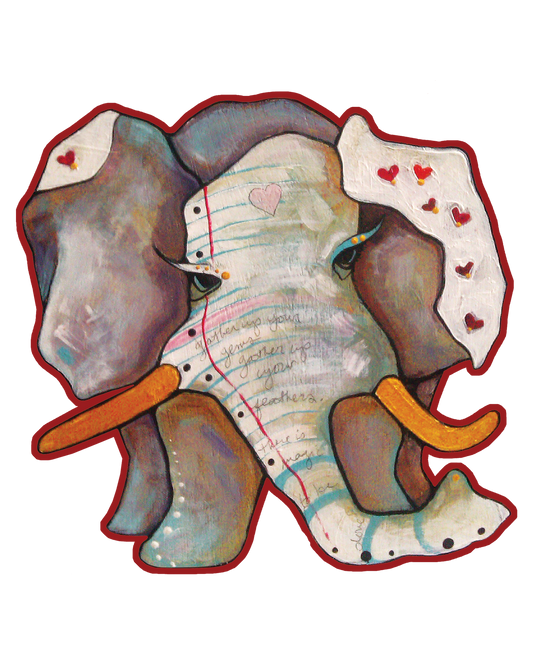 "Red Hearts Elephant ZSticker" Die-Cut Sticker