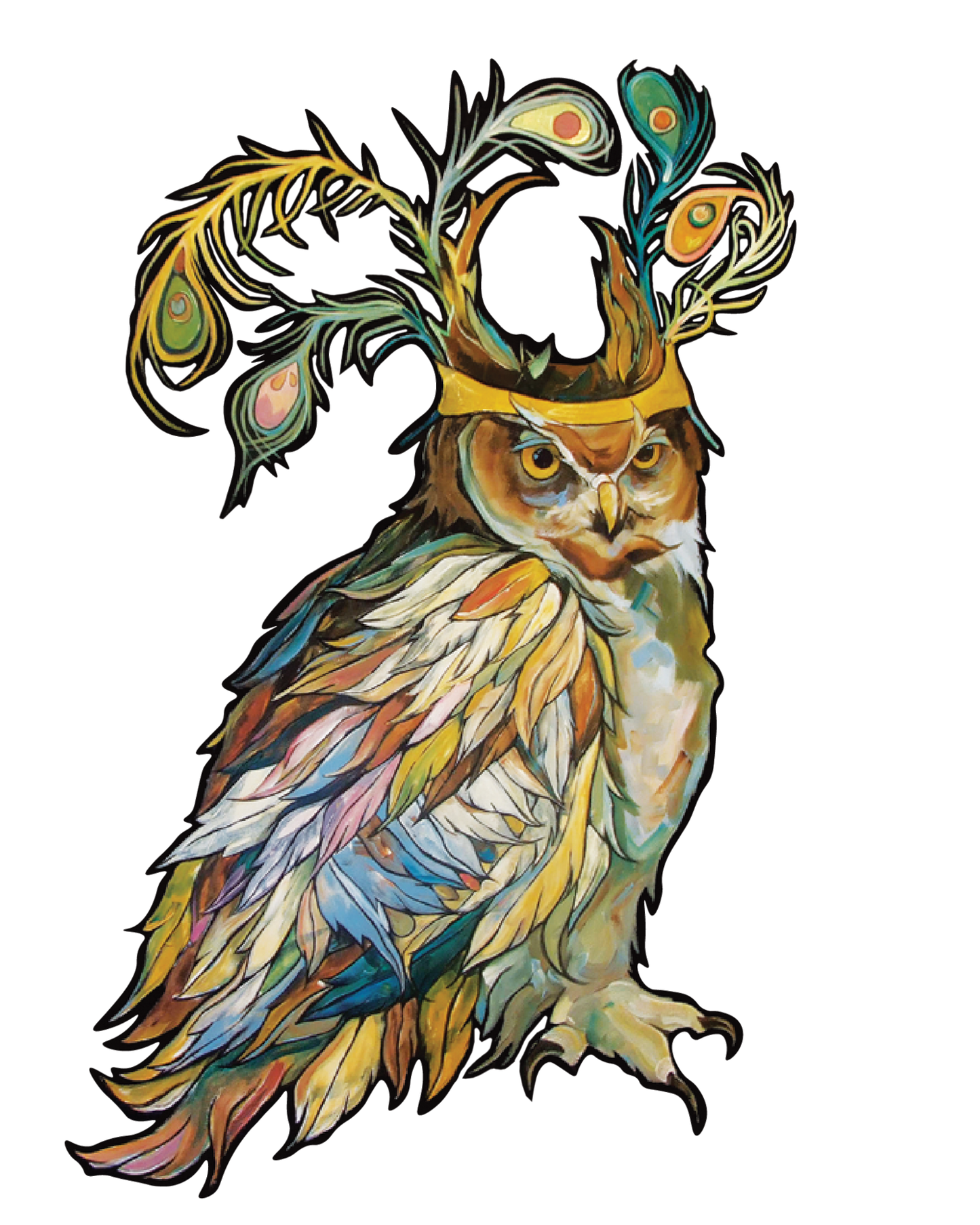 "Peacock Crown Owl ZSticker" Die-Cut Sticker