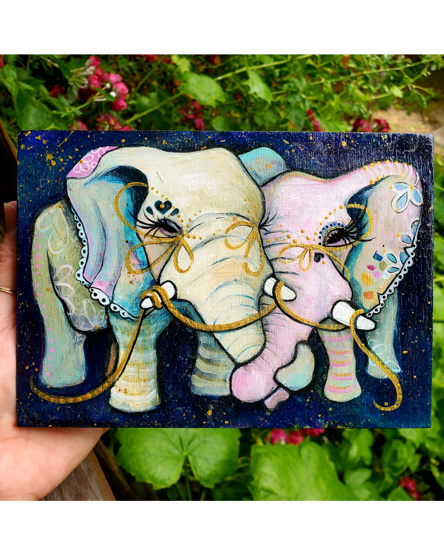 "Cosmic Love Elephants" Original Painting by Zabrina Fine Art