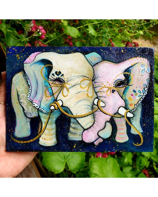 "Cosmic Love Elephants" Original Painting by Zabrina Fine Art